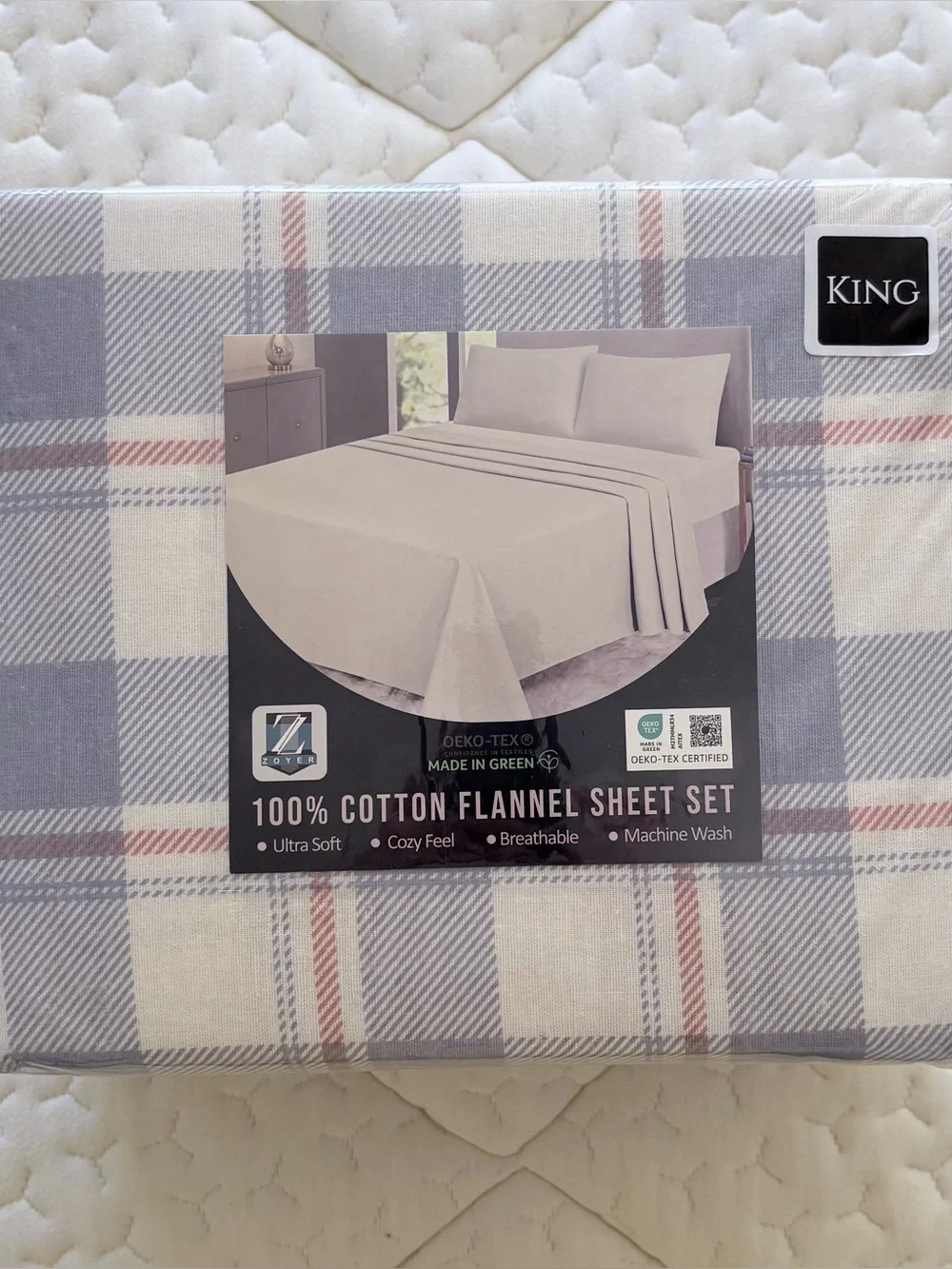 100% Cotton Flannel Sheet Set - King - Blue and Red Plaid